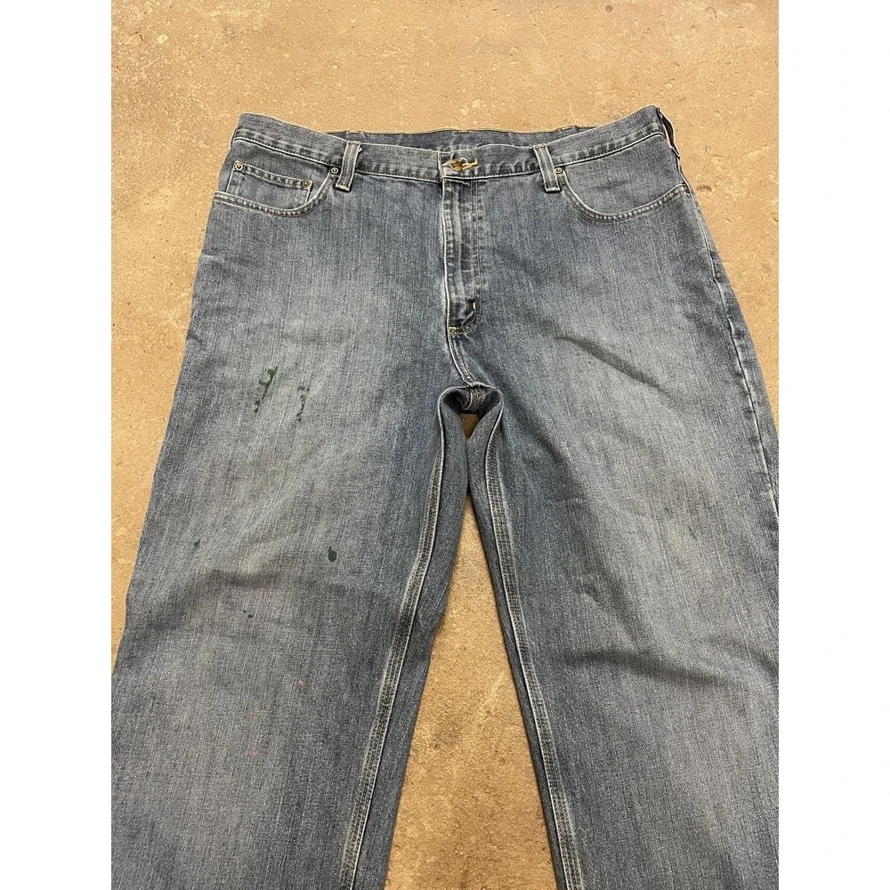Carhartt 101483-980 Jeans Mens 40x34 Blue Med‎ Wash Relaxed Straight Distressed